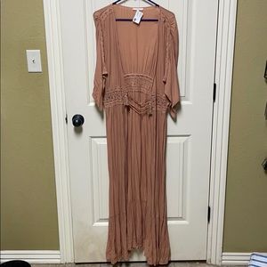 Mauve floor length tie front kimono